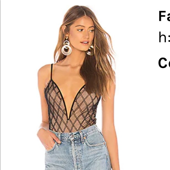 Plunge neck, black sheer beaded bodysuit - Picture 5 of 5